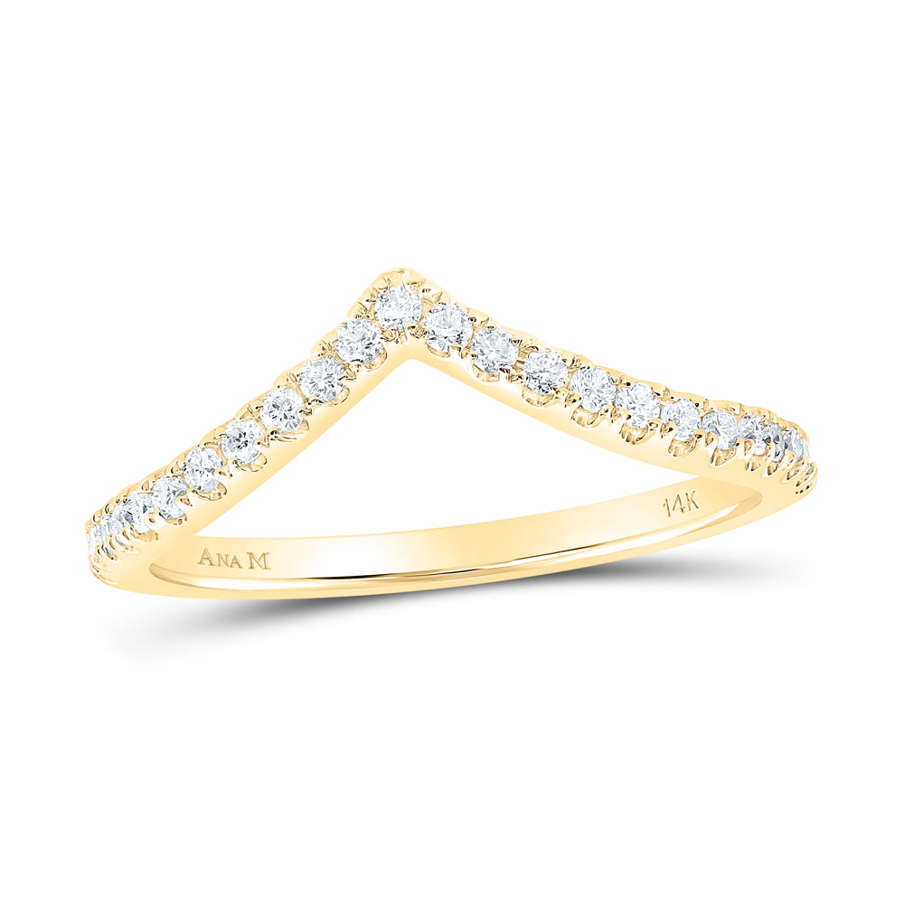 10K Yellow Gold Womens Round Natural Diamond Chevron Stackable Band Ring 1/5 CTW 1.55 Gram