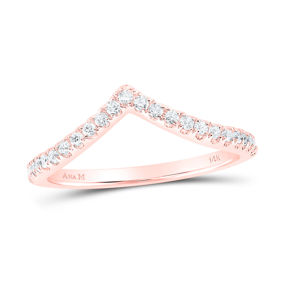 10kt Rose Gold Womens Round Diamond Chevron Stackable Band Ring 1/5 Cttw