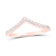 10kt Rose Gold Womens Round Diamond Chevron Stackable Band Ring 1/5 Cttw
