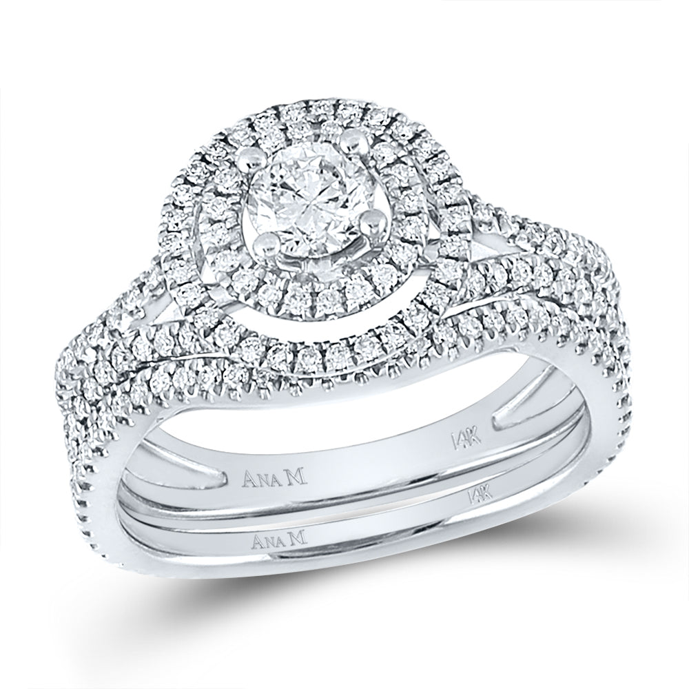 14kt White Gold Womens Round Diamond Bridal Wedding Engagement Ring Band Set 1.00 Cttw