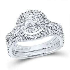 14kt White Gold Womens Round Diamond Bridal Wedding Engagement Ring Band Set 1.00 Cttw
