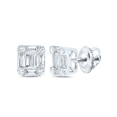 14kt White Gold Womens Baguette Diamond Fashion Cluster Earrings 3/8 Cttw