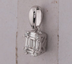 14K White Gold Womens Baguette Diamond Fashion Cluster Pendant 1/8 CTW 0.49 Gram
