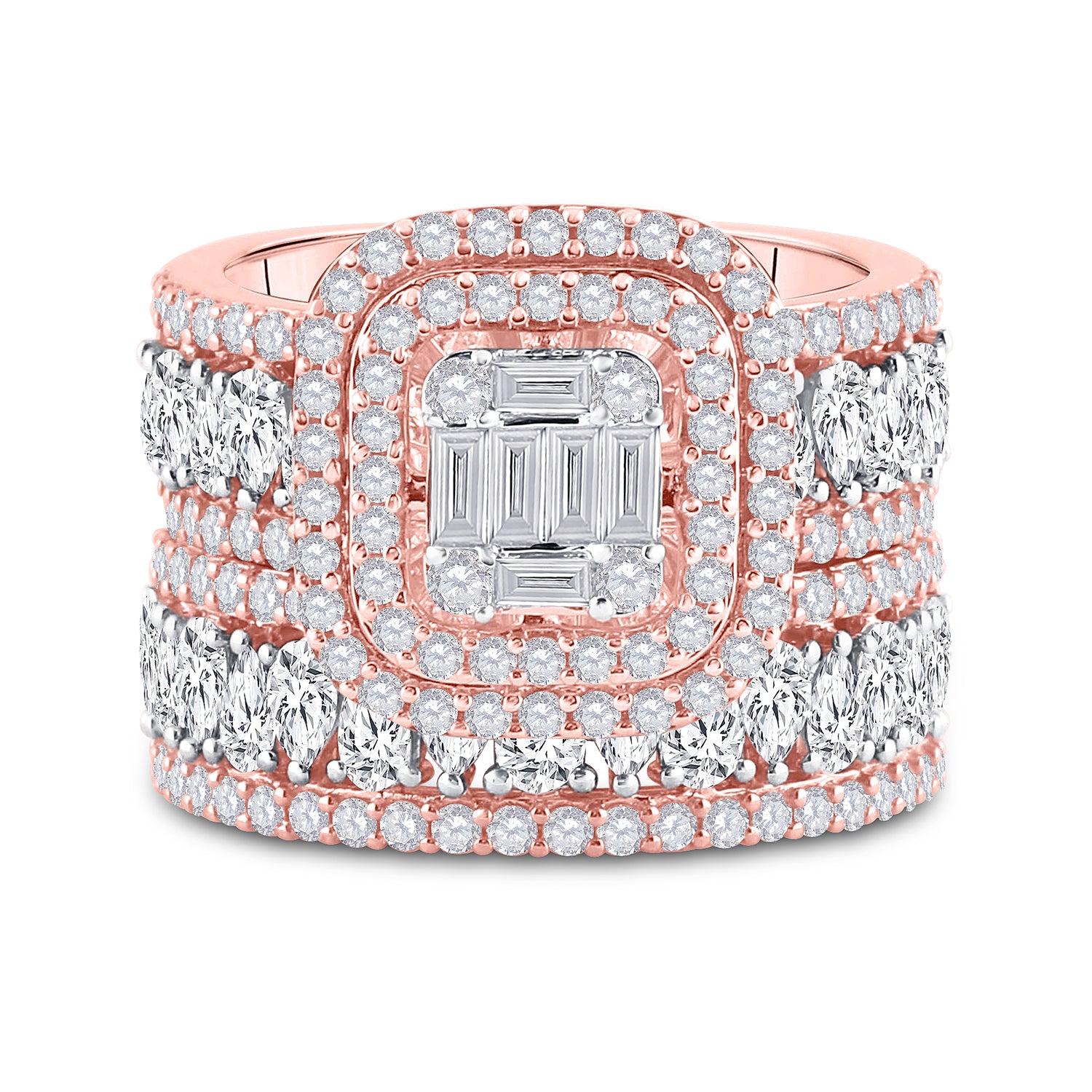 14kt Rose Gold Womens Baguette Diamond Bridal Wedding Engagement Ring Band Set 4.00 Cttw