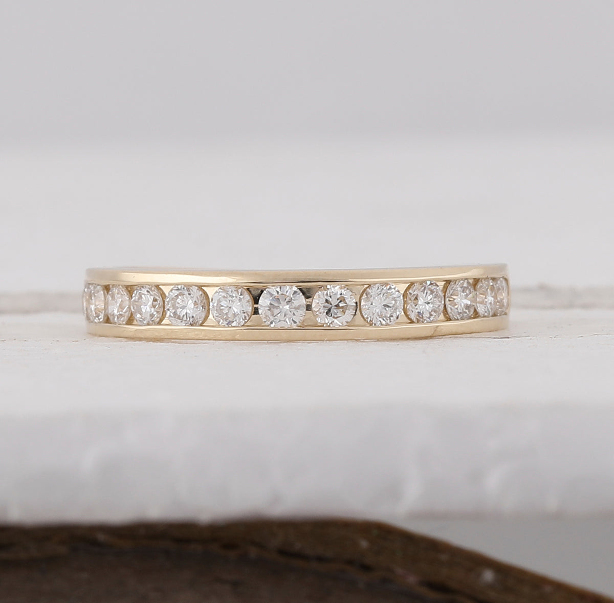 14K Yellow Gold Womens Round Natural Diamond Wedding Single Row Band 1/2 CTW 3.04 Gram