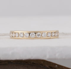 14K Yellow Gold Womens Round Natural Diamond Wedding Single Row Band 1/2 CTW 3.04 Gram