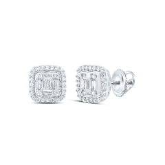 14K White Gold Womens Baguette Diamond Fashion Cushion Cluster Earrings 3/8 CTW 1.9 Gram