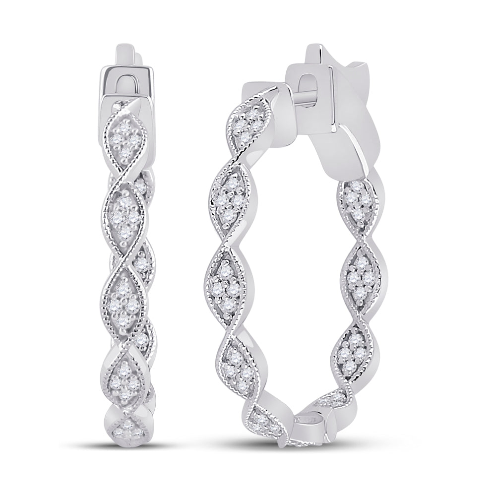14kt White Gold Womens Round Diamond Fashion Hoop Earrings 5/8 Cttw