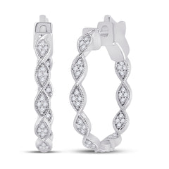 14kt White Gold Womens Round Diamond Fashion Hoop Earrings 5/8 Cttw