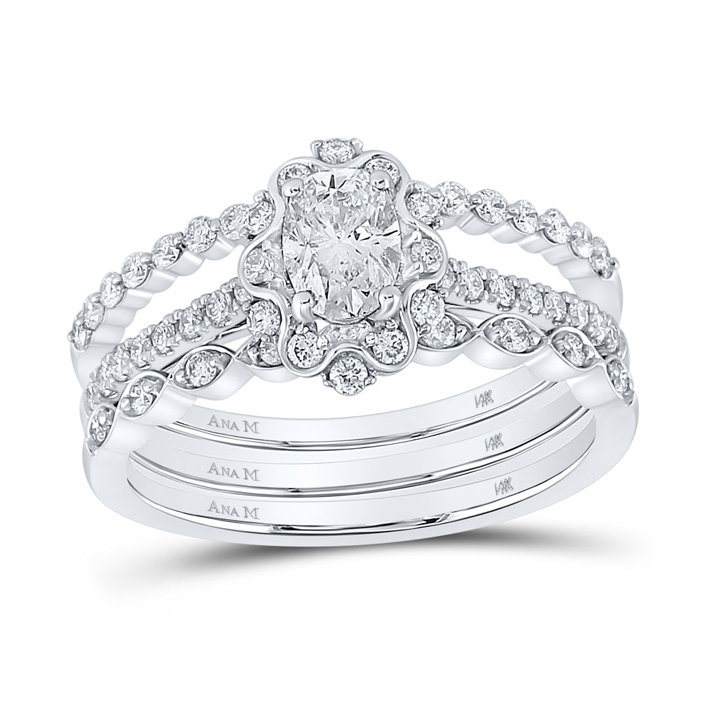 14kt White Gold Womens Oval Diamond Bridal Wedding Engagement Ring Band Set 1.00 Cttw (Certified)