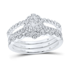 14kt White Gold Womens Oval Diamond Bridal Wedding Engagement Ring Band Set 1.00 Cttw (Certified)