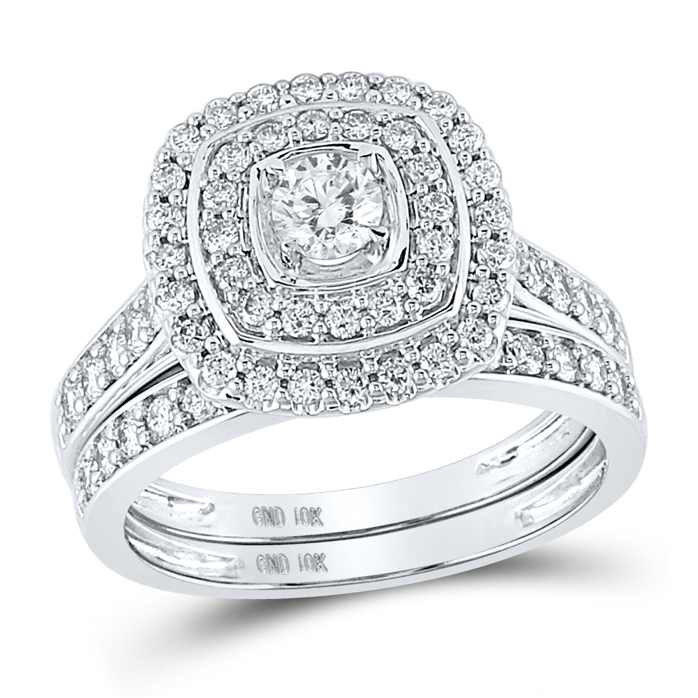 10kt White Gold Womens Round Diamond Bridal Wedding Engagement Ring Band Set 1.00 Cttw (Certified)