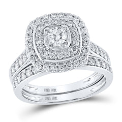 10kt White Gold Womens Round Diamond Bridal Wedding Engagement Ring Band Set 1.00 Cttw (Certified)