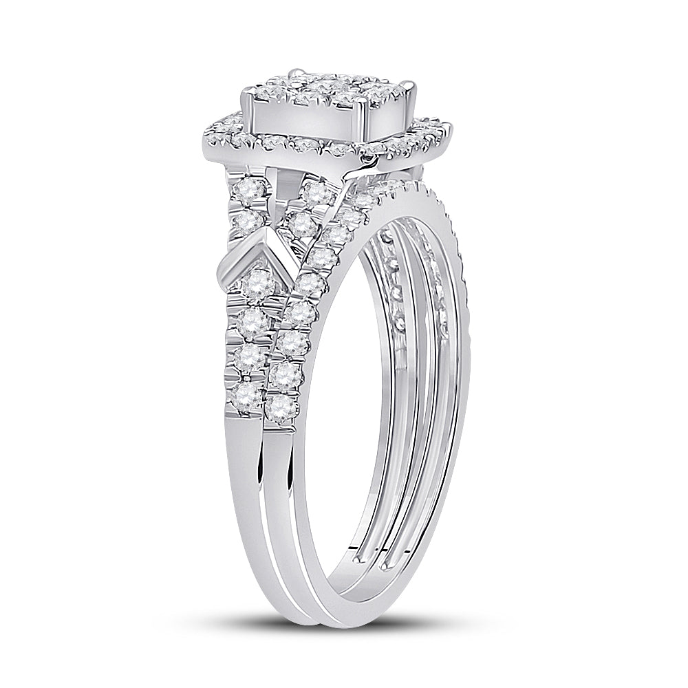 10kt White Gold Womens Round Diamond Bridal Wedding Engagement Ring Band Set 1.00 Cttw