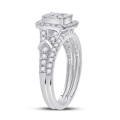10kt White Gold Womens Round Diamond Bridal Wedding Engagement Ring Band Set 1.00 Cttw