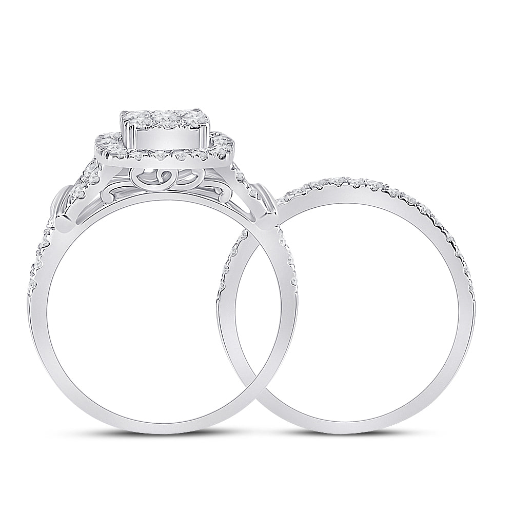 10kt White Gold Womens Round Diamond Bridal Wedding Engagement Ring Band Set 1.00 Cttw