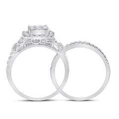 10kt White Gold Womens Round Diamond Bridal Wedding Engagement Ring Band Set 1.00 Cttw