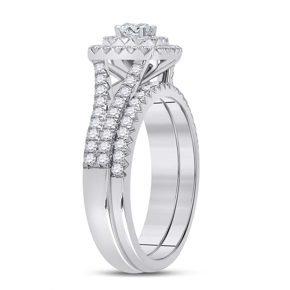 10kt White Gold Womens Round Diamond Bridal Wedding Engagement Ring Band Set 1.00 Cttw (Certified)