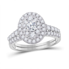 10K White Gold Womens Round Natural Diamond Bridal Wedding Engagement Ring Band Set 1.00 CTW (Certified) 3.21 Gram