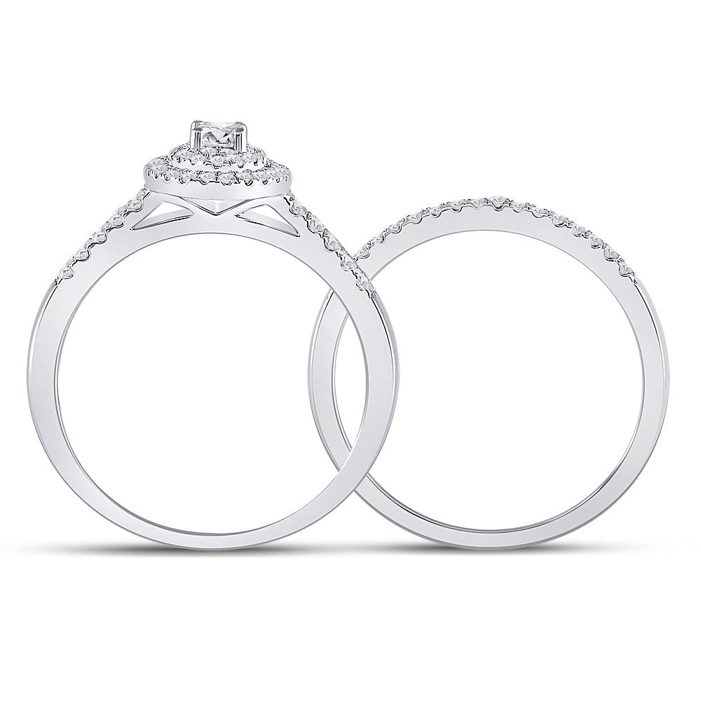 10kt White Gold Womens Round Diamond Bridal Wedding Engagement Ring Band Set 1/2 Cttw