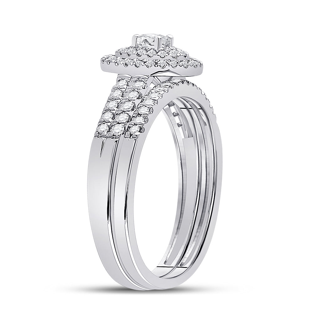 10kt White Gold Womens Round Diamond Bridal Wedding Engagement Ring Band Set 1/2 Cttw
