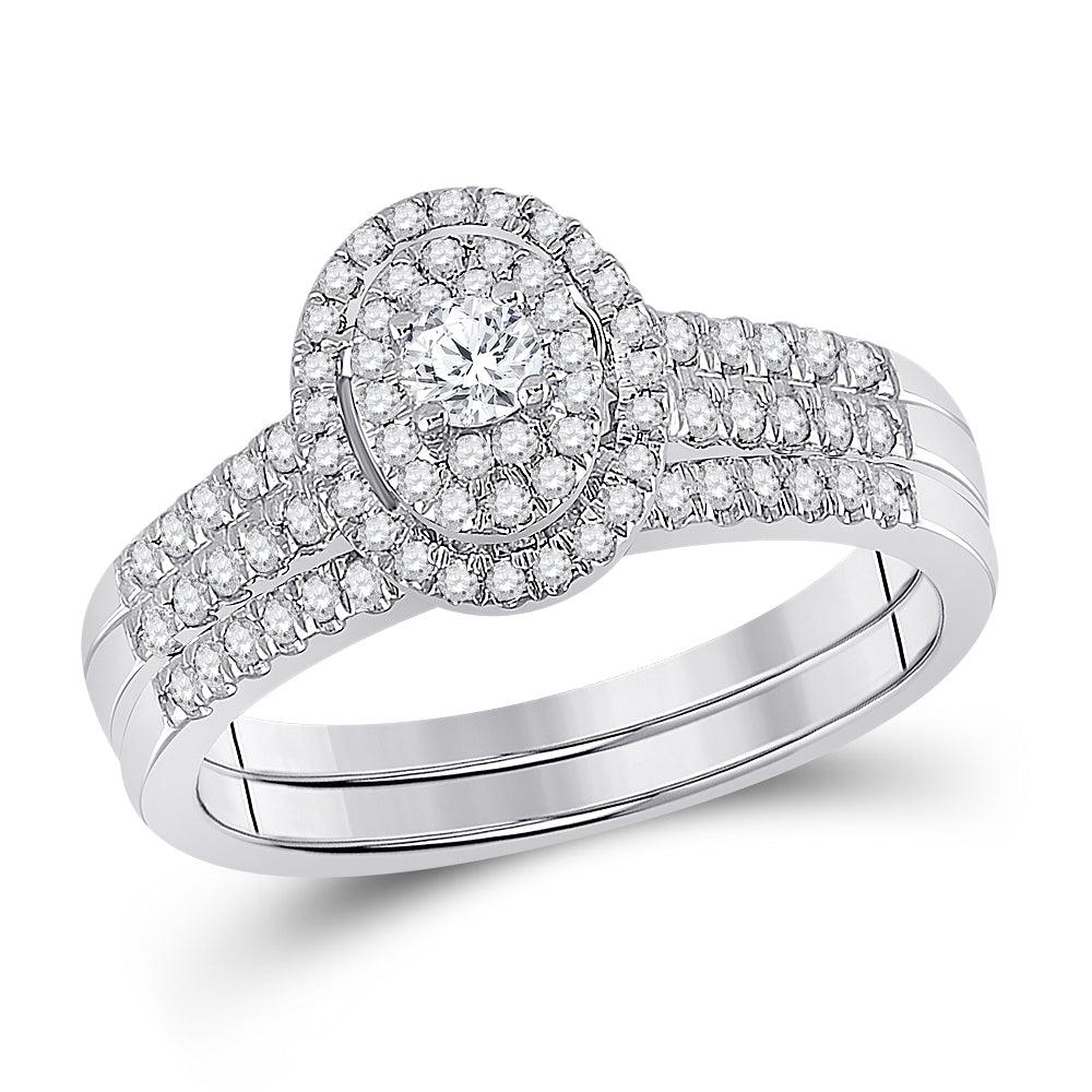 10kt White Gold Womens Round Diamond Bridal Wedding Engagement Ring Band Set 1/2 Cttw