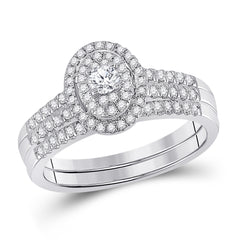 10kt White Gold Womens Round Diamond Bridal Wedding Engagement Ring Band Set 1/2 Cttw