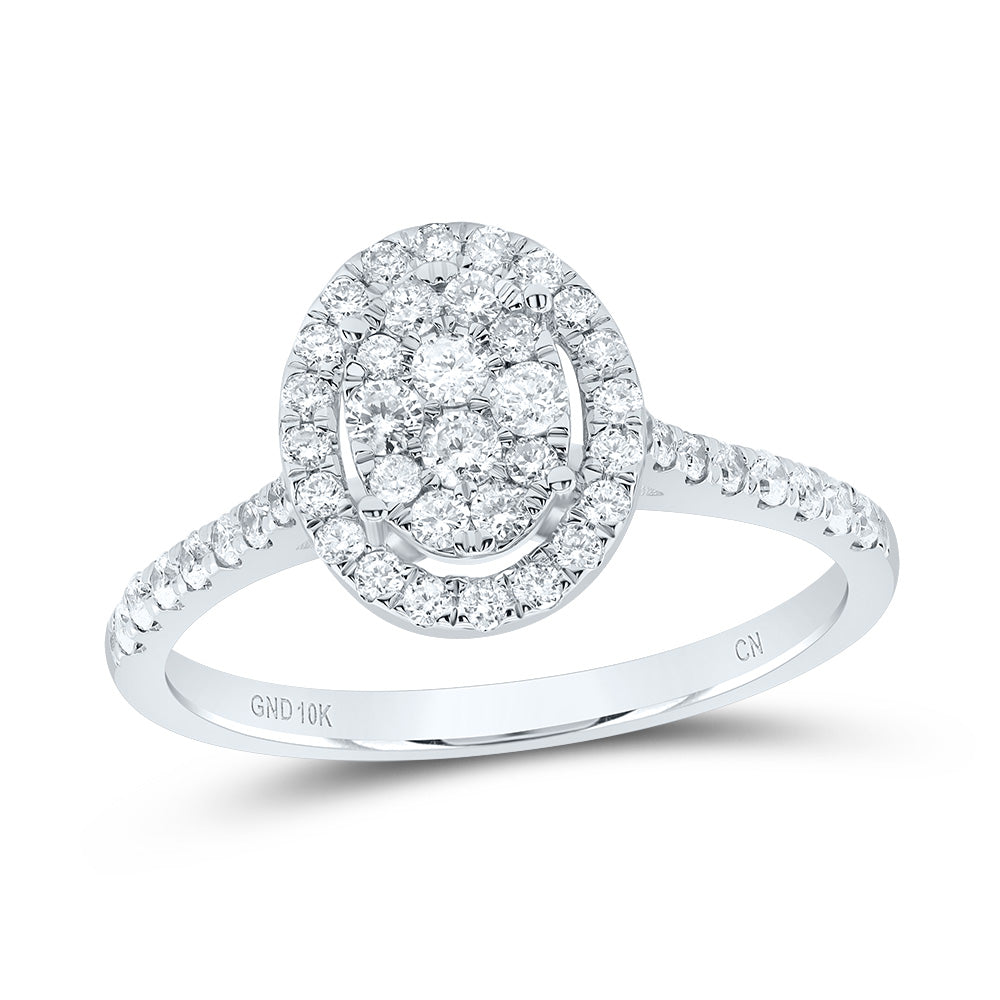 10kt White Gold Womens Round Diamond Oval Bridal Wedding Engagement Ring 1/2 Cttw