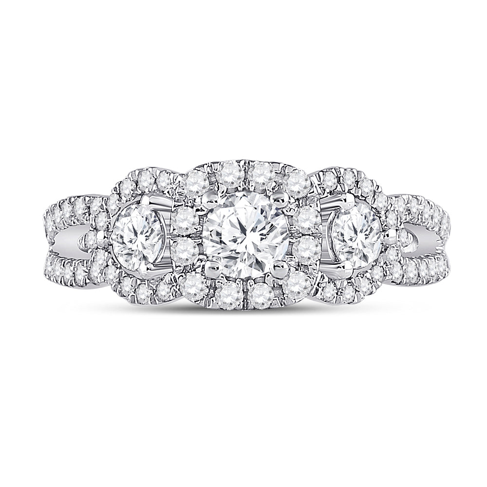14kt White Gold Womens Round Diamond 3-stone Bridal Wedding Engagement Ring 1-1/4 Cttw (Certified)