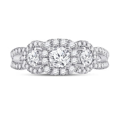 14kt White Gold Womens Round Diamond 3-stone Bridal Wedding Engagement Ring 1-1/4 Cttw (Certified)
