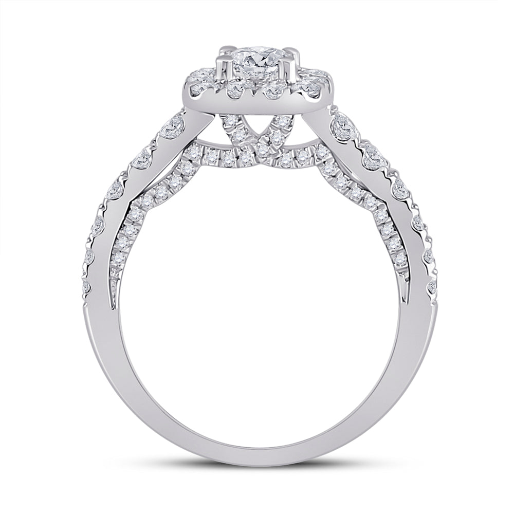 14kt White Gold Womens Round Diamond Halo Bridal Wedding Engagement Ring 1-1/2 Cttw (Certified)