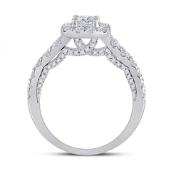 14kt White Gold Womens Round Diamond Halo Bridal Wedding Engagement Ring 1-1/2 Cttw (Certified)