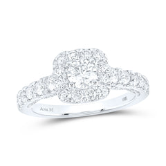 14kt White Gold Womens Round Diamond Halo Bridal Wedding Engagement Ring 1-1/2 Cttw (Certified)