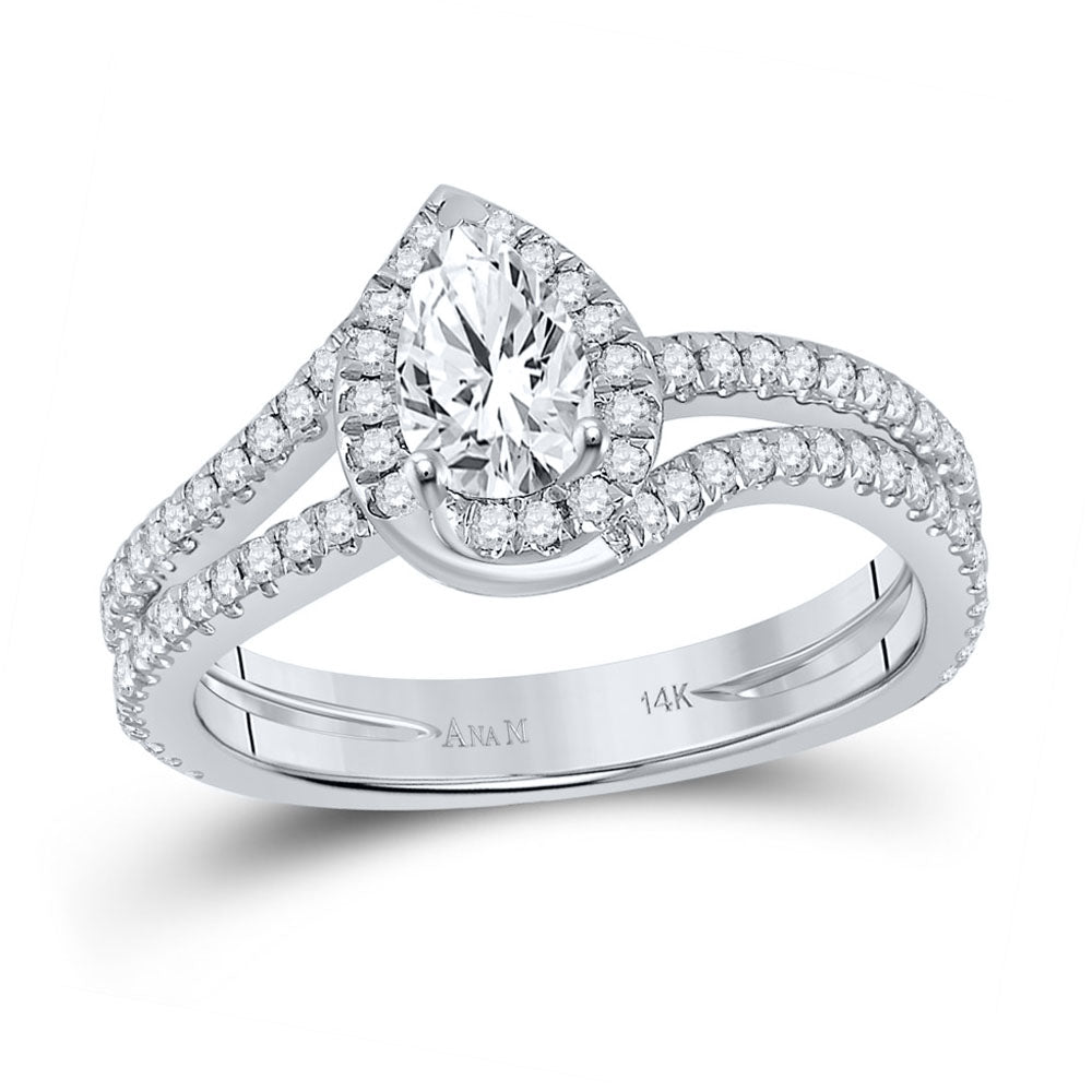 14kt White Gold Womens Pear Diamond Halo Bridal Wedding Engagement Ring 1.00 Cttw (Certified)
