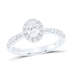 14kt White Gold Womens Oval Diamond Halo Bridal Wedding Engagement Ring 1.00 Cttw (Certified)