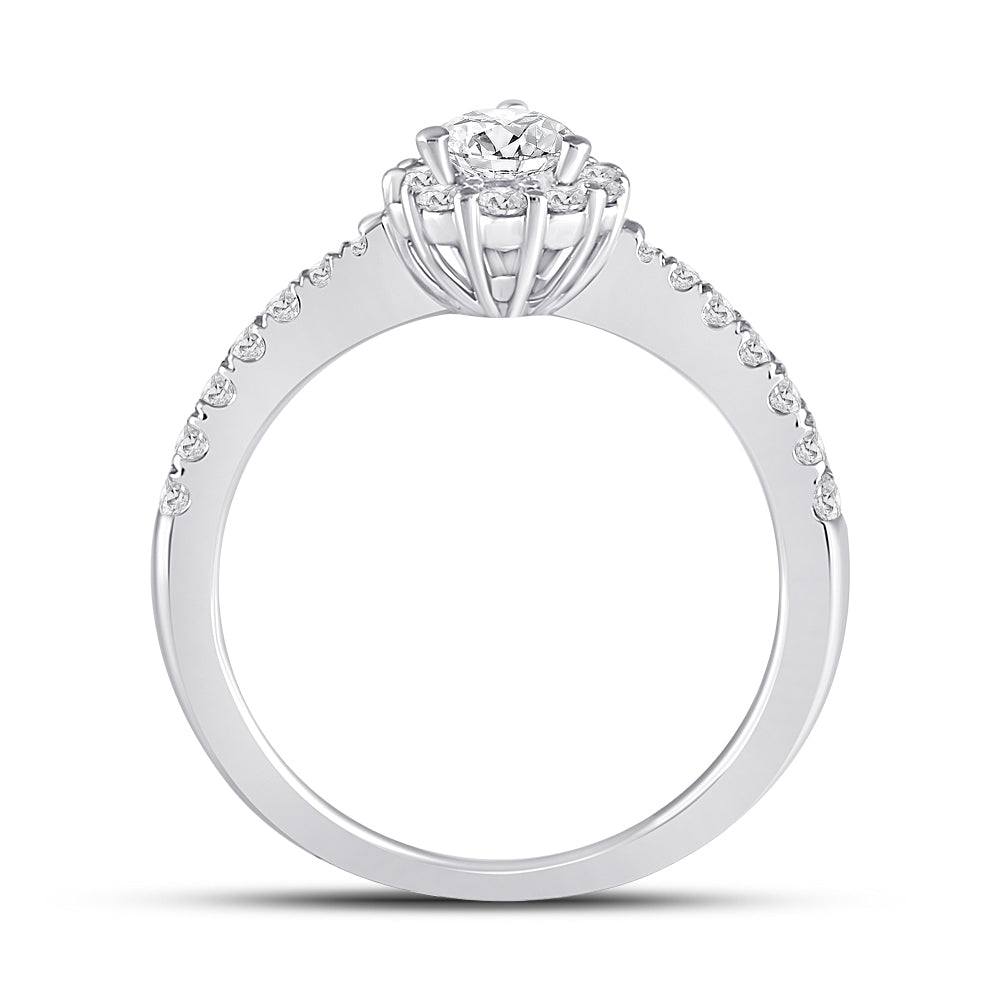 14kt White Gold Womens Pear Diamond Halo Bridal Wedding Engagement Ring 1.00 Cttw (Certified)