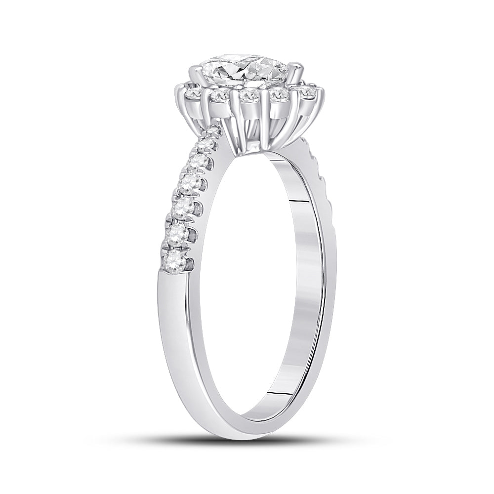14kt White Gold Womens Pear Diamond Halo Bridal Wedding Engagement Ring 1.00 Cttw (Certified)