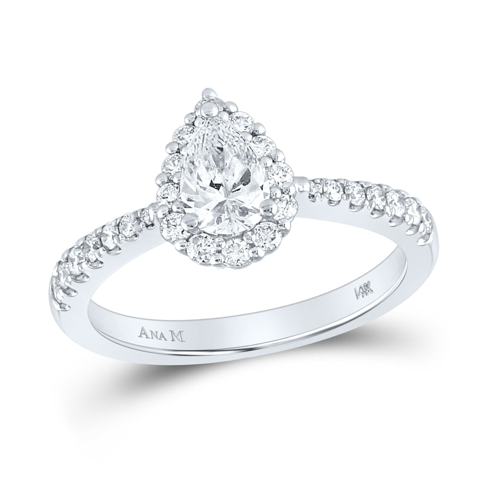 14kt White Gold Womens Pear Diamond Halo Bridal Wedding Engagement Ring 1.00 Cttw (Certified)