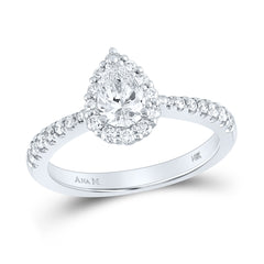 14kt White Gold Womens Pear Diamond Halo Bridal Wedding Engagement Ring 1.00 Cttw (Certified)