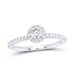 14kt White Gold Womens Round Diamond Halo Bridal Wedding Engagement Ring 5/8 Cttw (Certified)