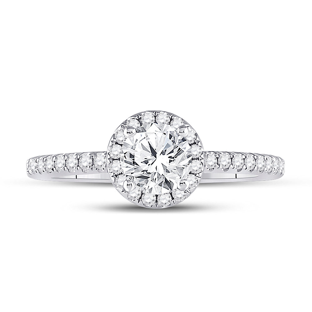 14kt White Gold Womens Round Diamond Halo Bridal Wedding Engagement Ring 1.00 Cttw (Certified)