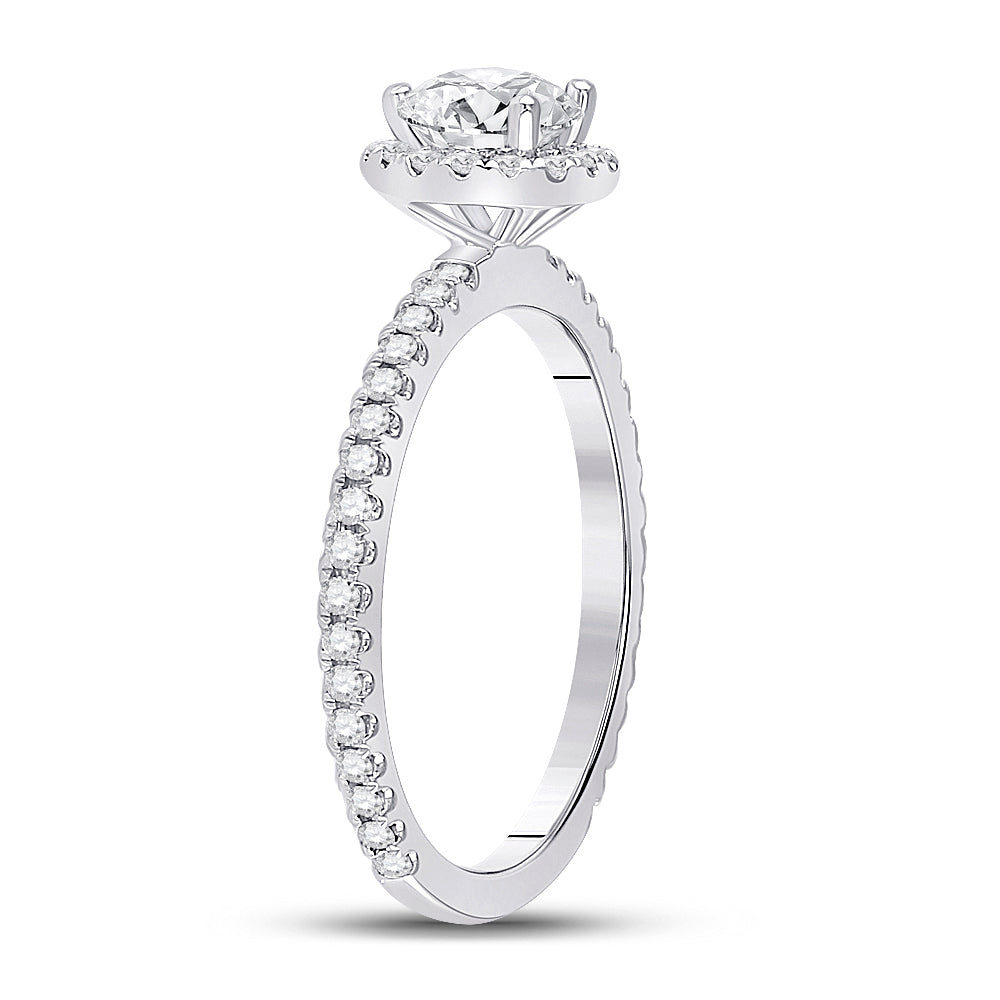 14kt White Gold Womens Round Diamond Halo Bridal Wedding Engagement Ring 1.00 Cttw (Certified)