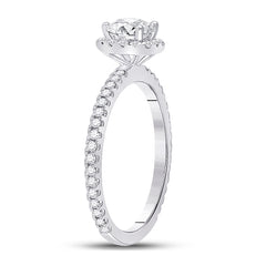 14kt White Gold Womens Round Diamond Halo Bridal Wedding Engagement Ring 1.00 Cttw (Certified)