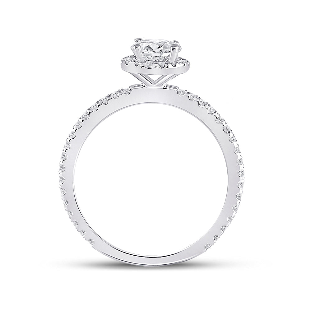14kt White Gold Womens Round Diamond Halo Bridal Wedding Engagement Ring 1.00 Cttw (Certified)