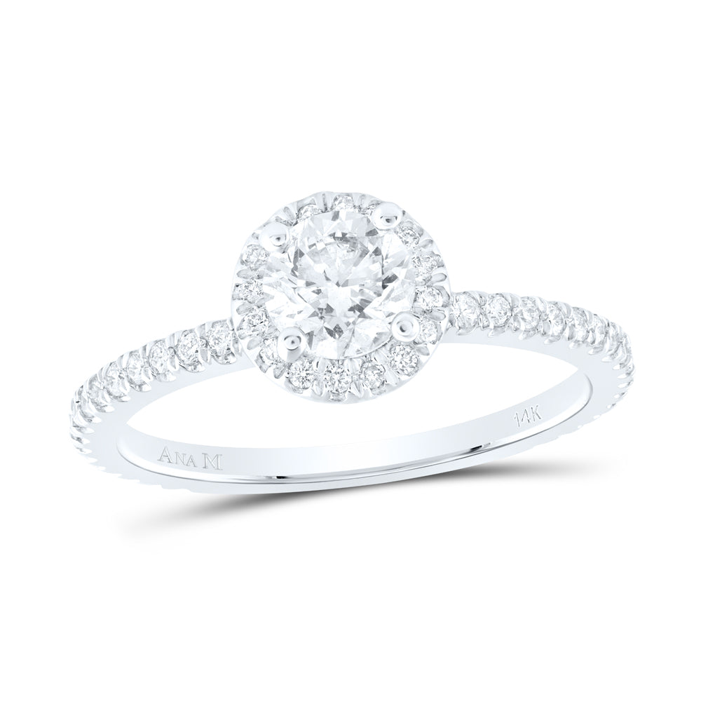 14kt White Gold Womens Round Diamond Halo Bridal Wedding Engagement Ring 1.00 Cttw (Certified)