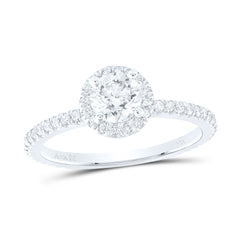 14kt White Gold Womens Round Diamond Halo Bridal Wedding Engagement Ring 1.00 Cttw (Certified)