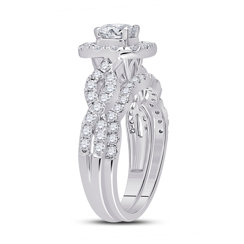 14kt White Gold Womens Round Diamond Bridal Wedding Engagement Ring Band Set 1-1/2 Cttw (Certified)