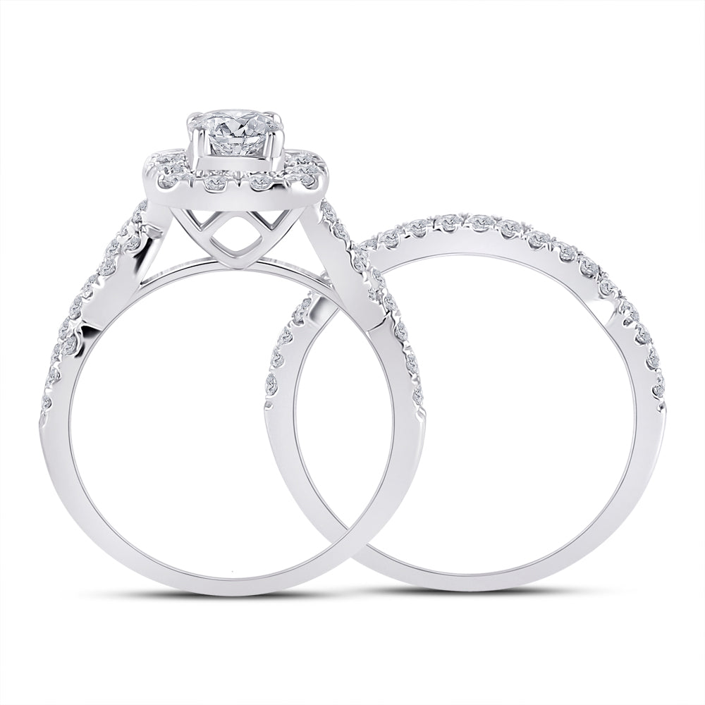 14kt White Gold Womens Round Diamond Bridal Wedding Engagement Ring Band Set 1-1/2 Cttw (Certified)