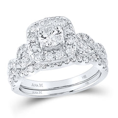14kt White Gold Womens Round Diamond Bridal Wedding Engagement Ring Band Set 1-1/2 Cttw (Certified)