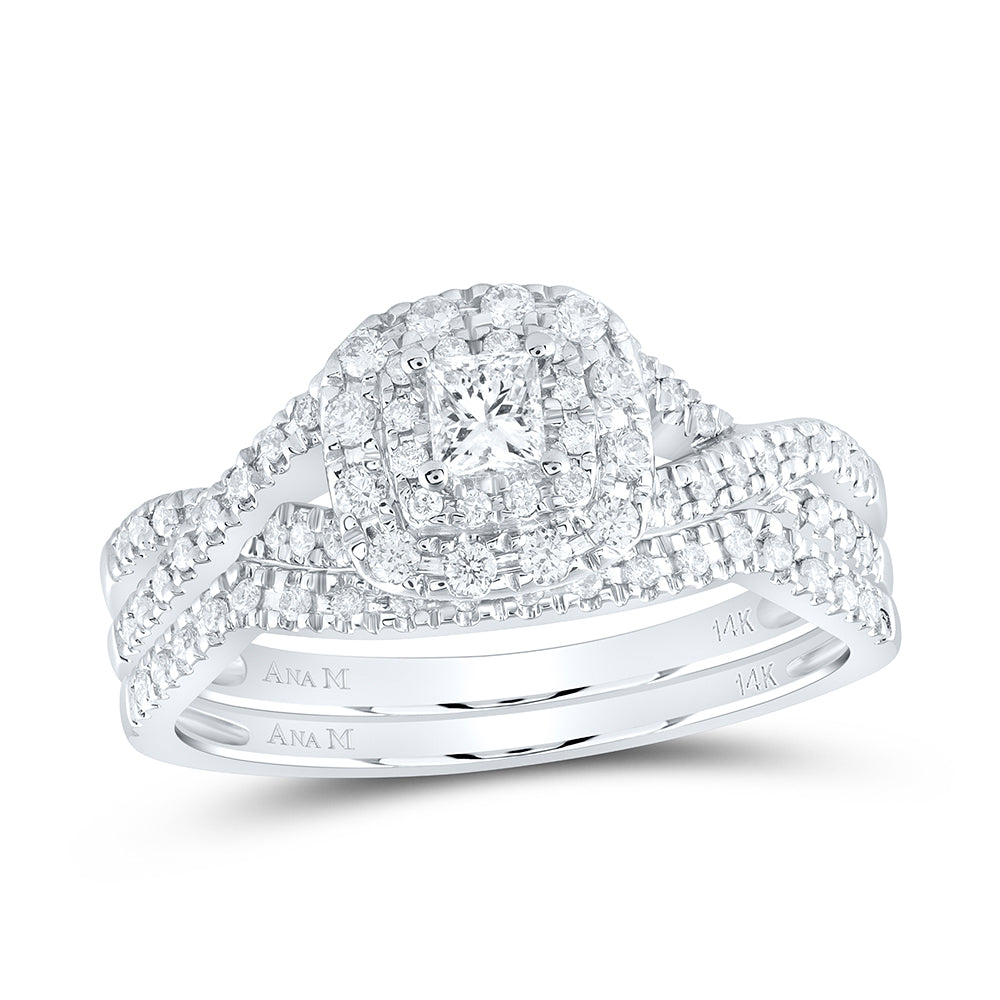 14kt White Gold Womens Princess Diamond Bridal Wedding Engagement Ring Band Set 1/2 Cttw